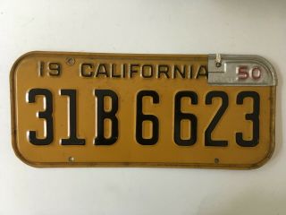 1950 California License Plate Metal Year Tab On Dated 1947 Base " Vg "