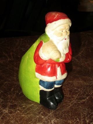 Vintage Christmas Santa Claus With Green Sack Bisque Figurine Planter Japan 4.  5 "