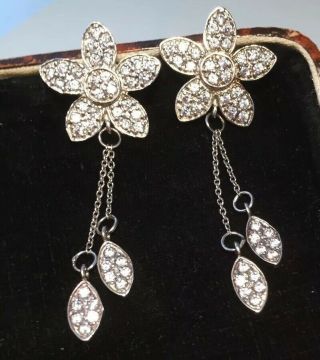 Vintage Jewellery Stunning Sparkling Sterling Silver & Crystal Flower Earrings
