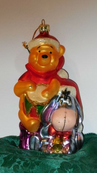 Vintage Winnie The Pooh & Eyore Glass Christmas Ornament