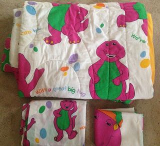 Vintage 1992 Barney Toddler Bedding Set Twin Comfortertop Sheet And Pillow Case