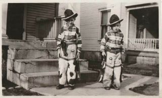 A358 - Little Cowboys Brothers Chaps Guns Hats - Old/vintage Photo Snapshot