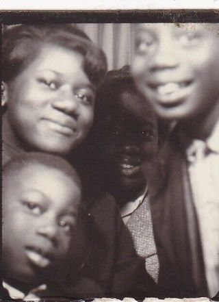 Vintage Photo Booth: Pretty African - American Mom Squeezing In Three Kids