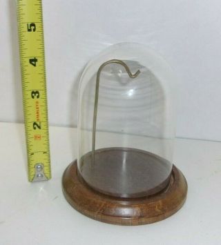 Vintage Pocket Watch Glass Dome Display Case Stand w/ Wood Base Felt Bottom 3