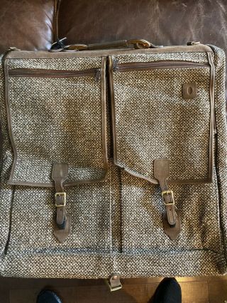 Vintage Hartmann Luggage Tweed & Leather Garment Suit Bag W Hook Tan Brown