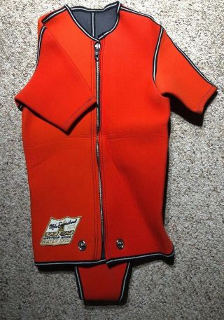 Vintage Western Wood Water Ski Wetsuit Orange W/w Mike Suyderhoud Suit Sz Medium