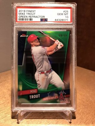 2019 Topps Finest Mike Trout Green Refractor 25 /99 Psa 10 Gem Angels