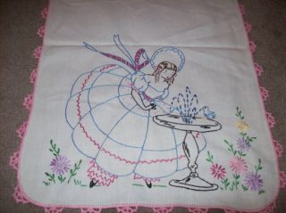 Vintage Table/dresser Hand Embroidered Runner Southern Belle