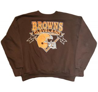 Cleveland Browns Vtg 80s 90s Orange Helmet Logo 7 Crewneck Sweatshirt Mens M/l