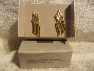 Vintage Avon Jewelry - Golden Chimes Pierced Earrings - Goldtone