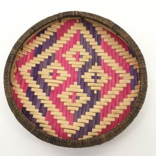 Vintage Collectible Indian Colorful Weave River Cane Basket