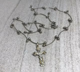 Vintage Russian Sterling Silver Religious Cross Pendant 16” Necklace