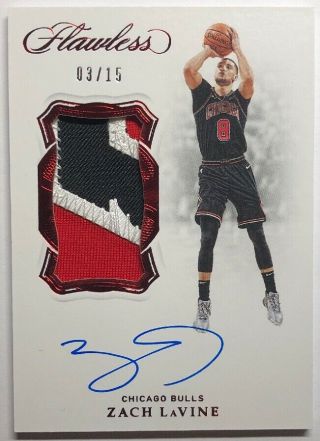 Zach Lavine 2018 - 19 Panini Flawless Patch Auto 3/15 Red Ruby Game Bulls