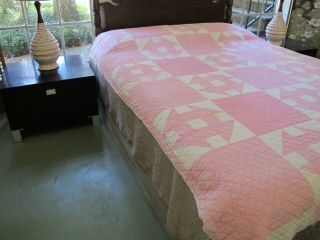 Vintage Hand Quilted Machine Pieced All Cotton MONKEY WRENCH Quilt; 84 