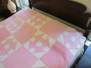 Vintage Hand Quilted Machine Pieced All Cotton MONKEY WRENCH Quilt; 84 