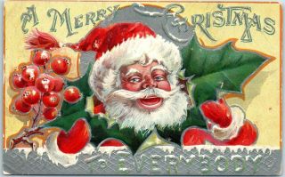 Vintage Santa Claus Embossed Postcard " Merry Christmas To Everybody " 1908 Cancel