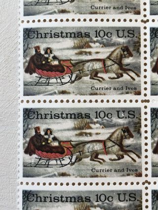 Vintage Christmas 1974 Usps Block Of 20 Currier And Ives Mr Zip 10c Mnh Stamps