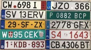 10 License Plates Romania Netherlands Austria Belgium Lithuania Spain Bulgaria