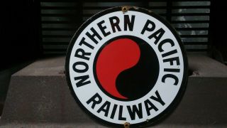 Vintage Old Northern Pacific Railway Porcelain Sign Train Station Yard Railroad