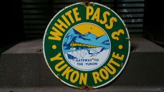 Vintage Old White Pass Youkon Route Porcelain Sign Train Station Yard Railroad