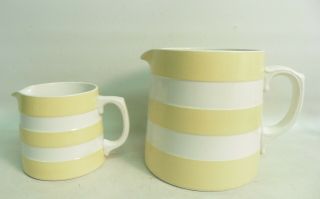 Two Vintage T.  G Green Yellow Cornish Ware Jugs 3 1/4 & 5 Inches,  Green Shield