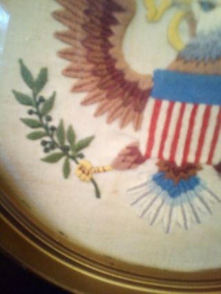 Vtg Patriotic American Flag Shield Eagle Finished Needlepoint Large,  13¼ 