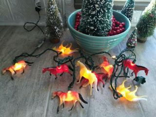 9 Vintage Hard Plastic Horses Country Western Christmas Tree Fairy Light Covers