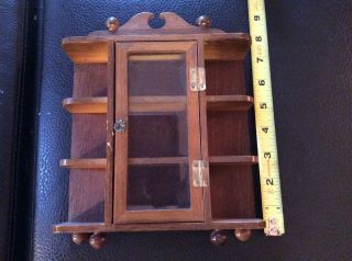 Vintage Wood Small Curio Display Cabinet Shelf For Miniatures Wall Or Table
