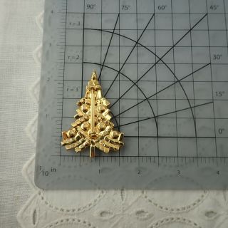 Vintage Multi Cut Clear Crystal Rhinestone Christmas Tree Gold Tone Pin Brooch 3
