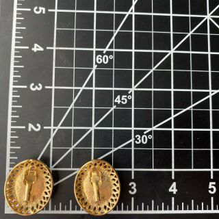 Signed TRIFARI tm Vintage Retro Pink Cabochon Gold Tone Clip Earrings 200 2