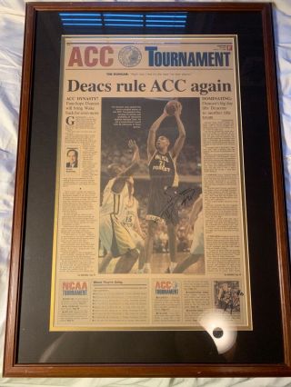Tim Duncan Signed Wake Forest Acc Champion Acc Tournament Front Page Framed 199