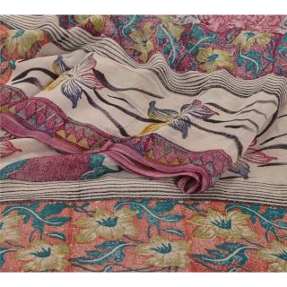 Sanskriti Vintage Saree Blend Georgette Printed Sari 5yd Craft Multicolor Fabric