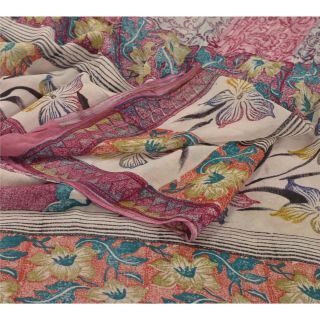 Sanskriti Vintage Saree Blend Georgette Printed Sari 5Yd Craft Multicolor Fabric 2