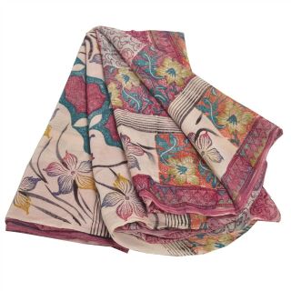 Sanskriti Vintage Saree Blend Georgette Printed Sari 5Yd Craft Multicolor Fabric 3