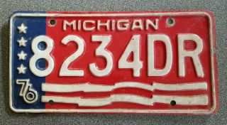 Vintage 1976 Michigan Bi - Centennial License Plate 8234dr Red White & Blue