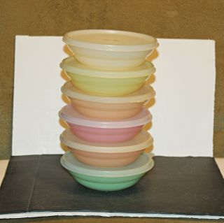 6 Vintage Tupperware 155 Pastel Cereal Bowls W/lids