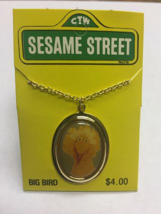 Sesame Street Big Bird Oval American Made Necklace 1980 