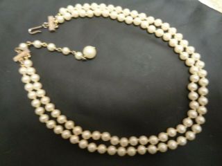 Vintage Signed Carnegie Multi Strand Hand Knotted Fx Pearl Glass Beaded Necklace