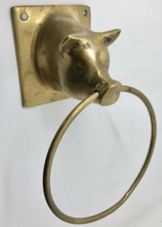 Vintage Brass Pig Head Towel Ring Holder; Wall - Mounted Unique (rf1042)