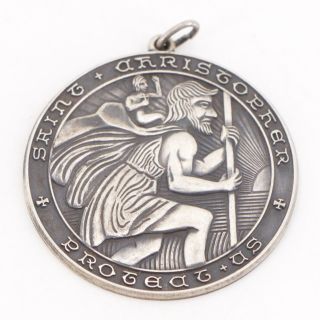 Vtg Sterling Silver - Saint Christopher Protect Us Medal Bracelet Charm - 20g
