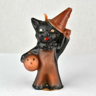Vtg Gurley Novelty Figural Wax Candle Halloween Black Cat Pumpkin Jack - O - Lantern