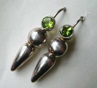 Vintage Sterling Silver Green Peridot Gemstone Drop Dangle Pierced Earrings
