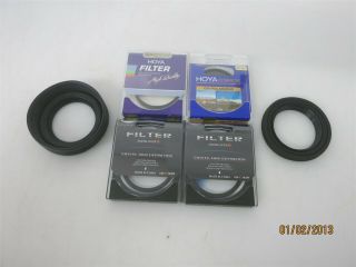 Camera Lens 52mm Accessory Bundle W/ 4x Filters,  2x Vintage Rubber Lens Hoods