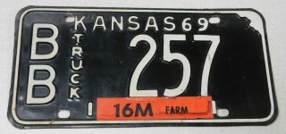 1969 Kansas Farm Truck License Plate Bourban County