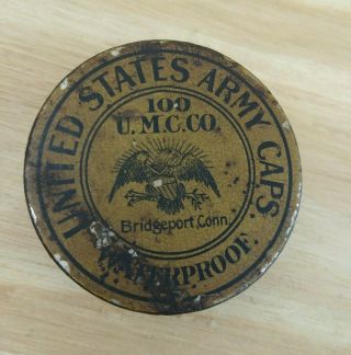 Vintage U.  M.  C.  Co.  Tin United States Army Caps Bridgeport Conn.  Collectible