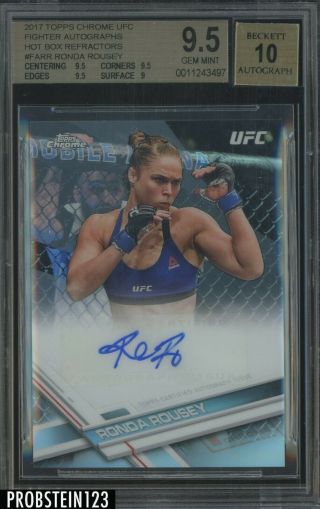 2017 Topps Chrome Ufc Fighter Black Refractor Ronda Rousey Auto 9/10 Bgs 9.  5