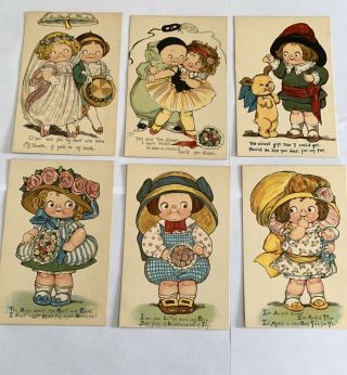 6 Vintage Raphael Tuck Grace Drayton Kids Postcards - Valentine