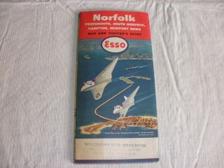 1959 Esso Road Map: Norfolk Portsmouth,  S.  Norfolk,  Hampton And Newport