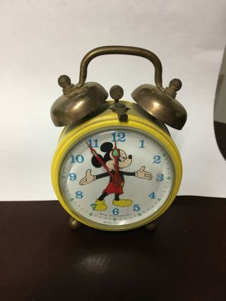 Vintage Mickey Mouse Alarm Clock Dual Bell Wind Up Phinney - Walker