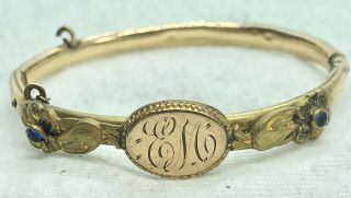 Vintage Victorian Era Engraved “EM” Gold Filled Bangle Bracelet 41mm 2
